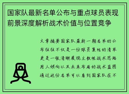 国家队最新名单公布与重点球员表现前景深度解析战术价值与位置竞争